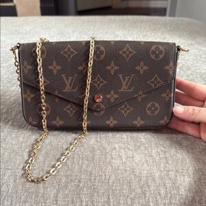 Elegant Designer Monogram Clutch with Gold Chain  Pochette Félicie